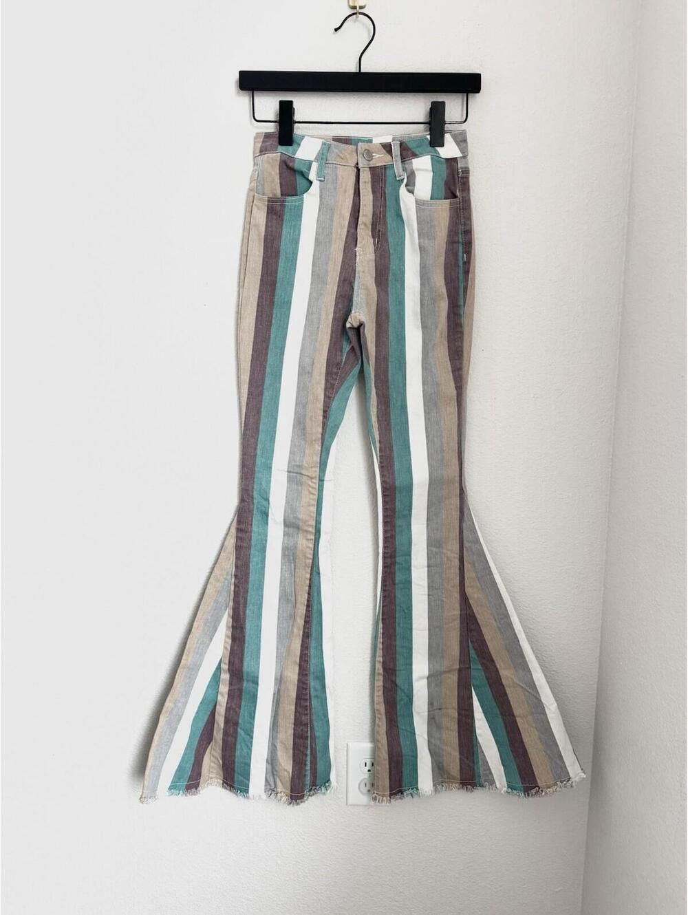 Saints and Hearts Women’s Sz‎ S Jeans Bell Bottom Super Flare Striped Boho